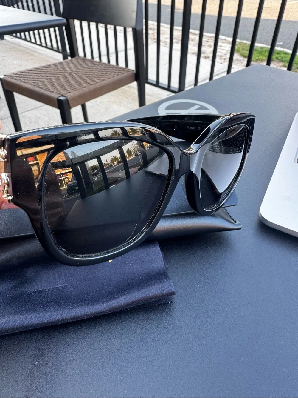 Saint Laurent Oversized Black Square Sunglasses with Gold YSL Accent